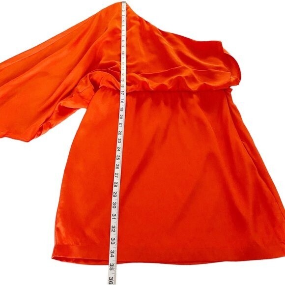 Elizabeth and James Orange Helma One Shoulder Flutter Short Silk Dress 8 - Picture 9 of 16